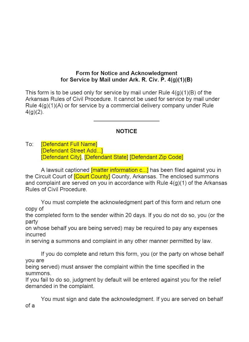 Notice and Acknowledgement of Service by Mail