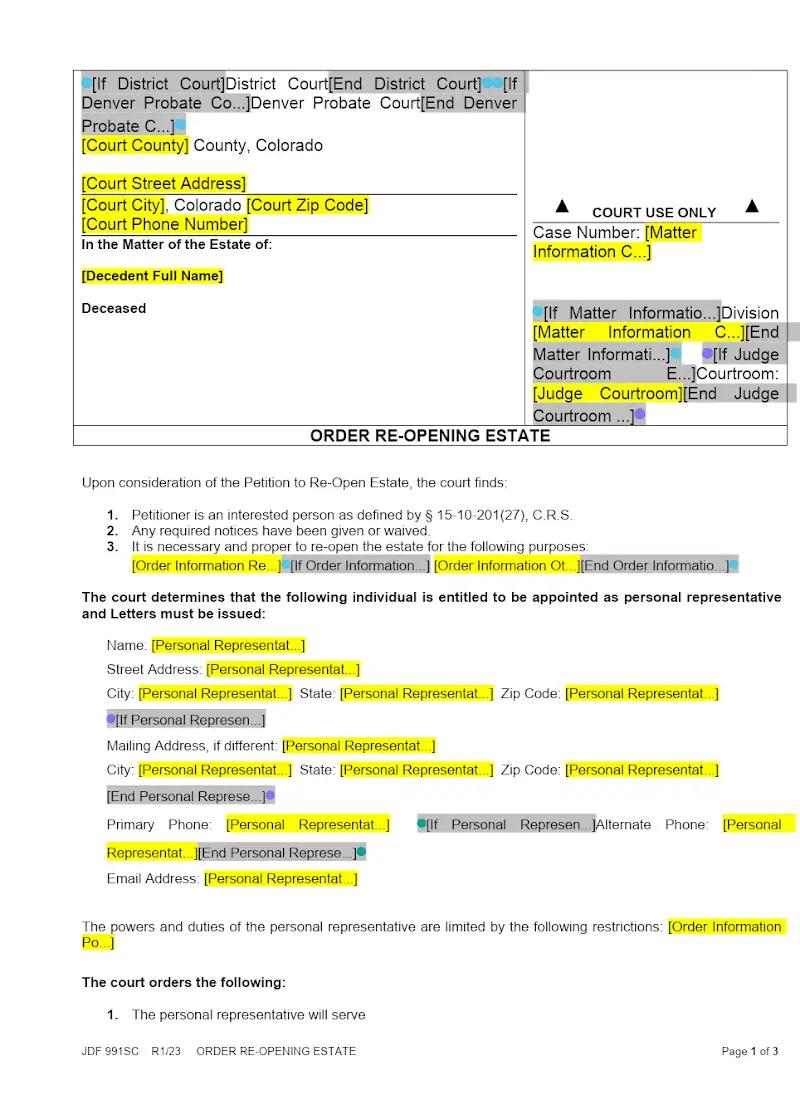 Order Re Opening Estate JDF 991)