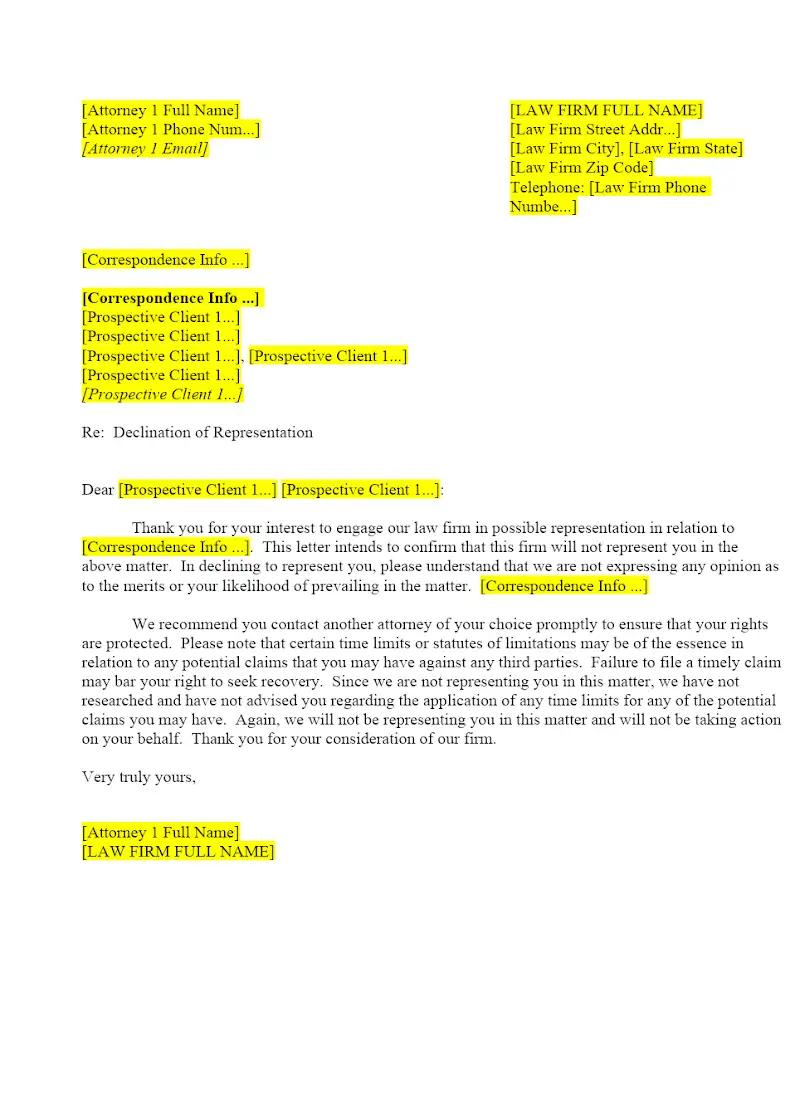 Prospective Client Declination Letter