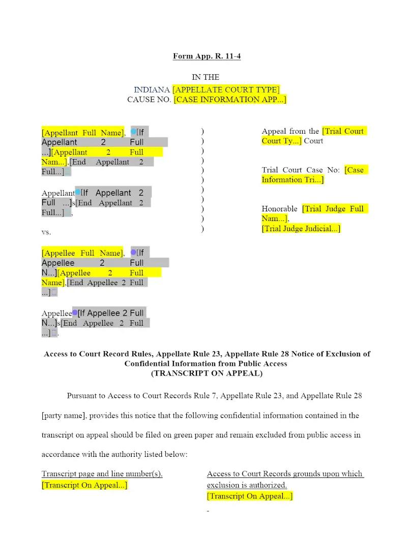 Transcript on Appeal, Notice of Exclusion of Confidential Info (11-4)