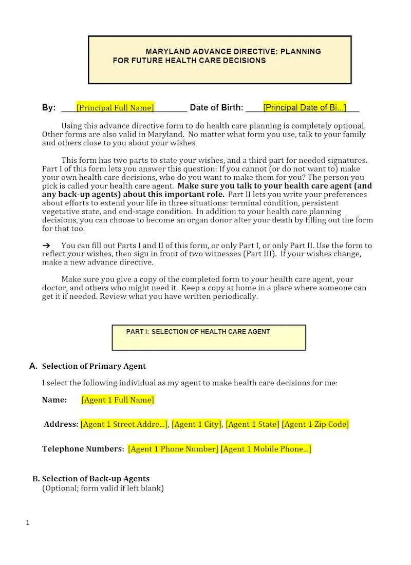 Advance Directive for Health Care
