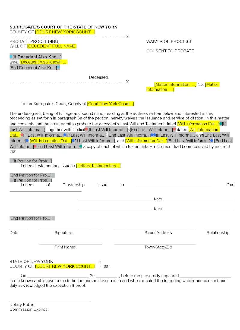 Waiver of Process; Consent to Probate (Form P-4)