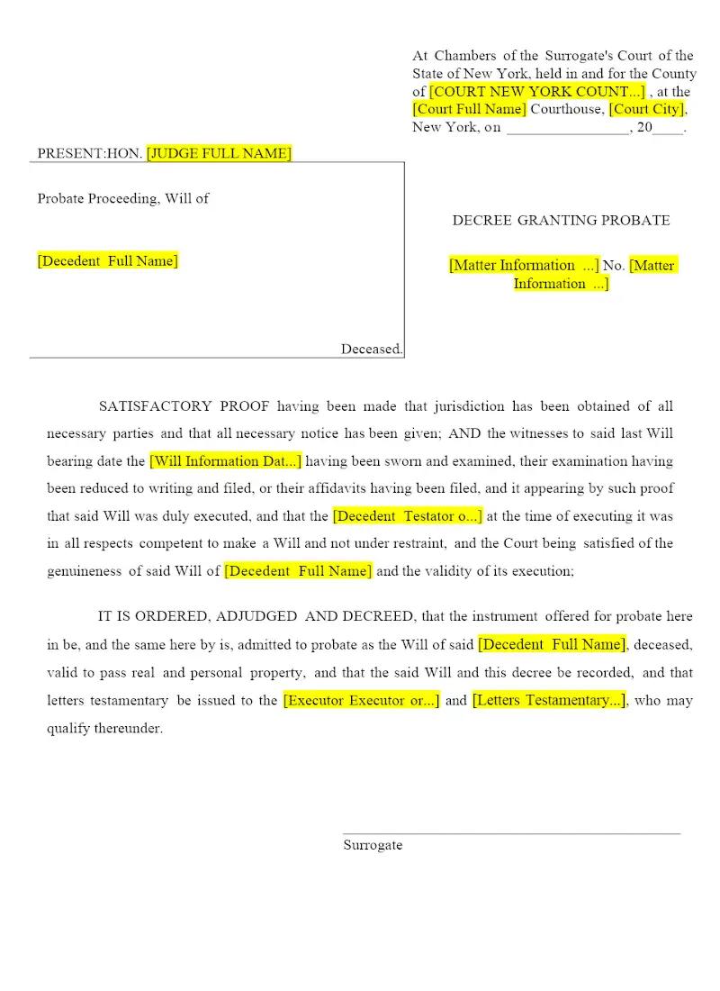 Decree Granting Probate