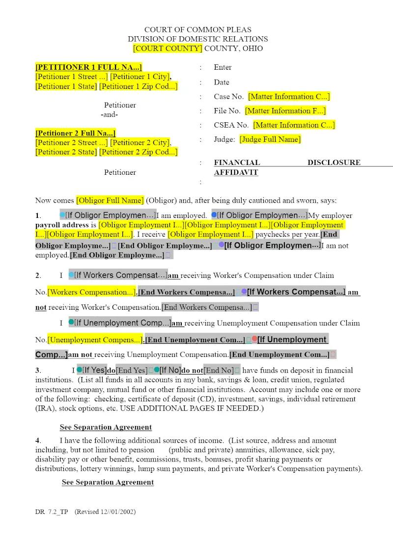 Financial Disclosure Affidavit (DR 7.2)