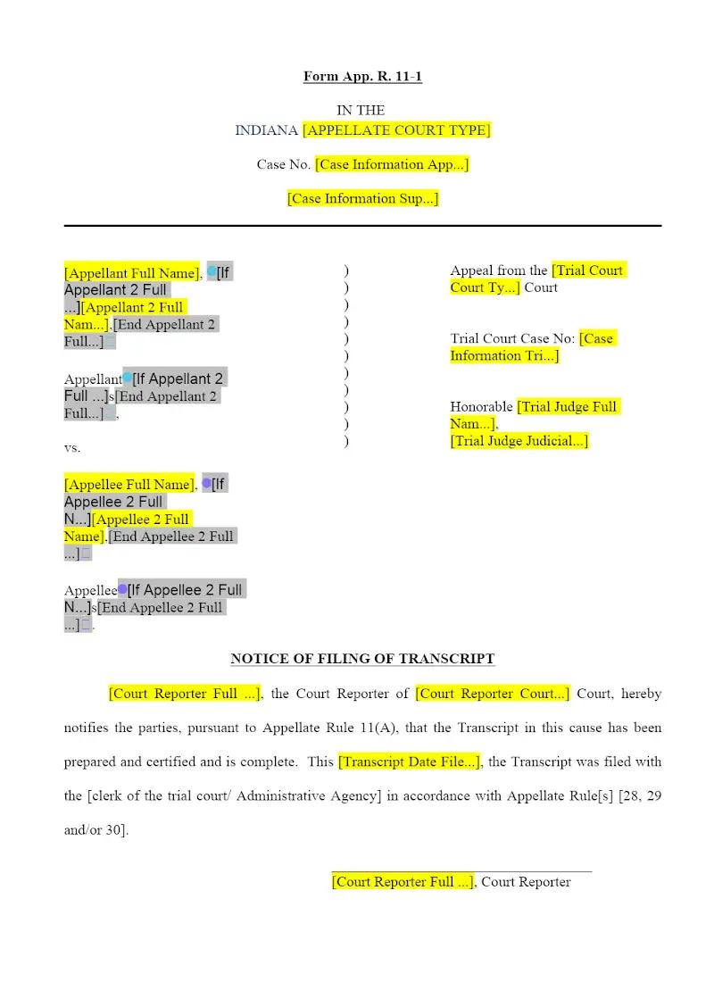 Notice of Filing of Transcript (11-1)