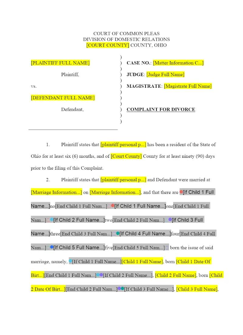 Complaint for Divorce (w/ kids)
