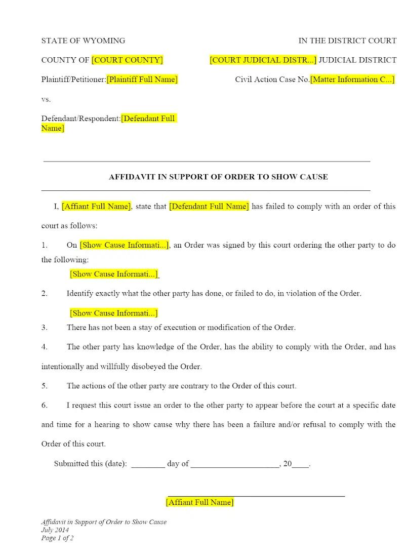 Affidavit in Support of Order to Show Cause (Form OSC05)