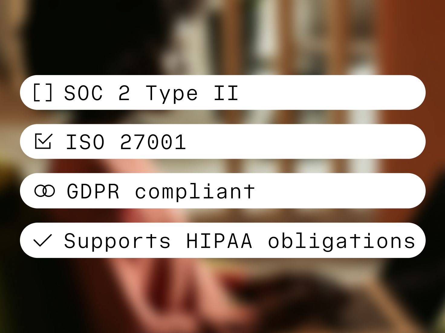 Compliance standards list with HIPAA compliant checked.