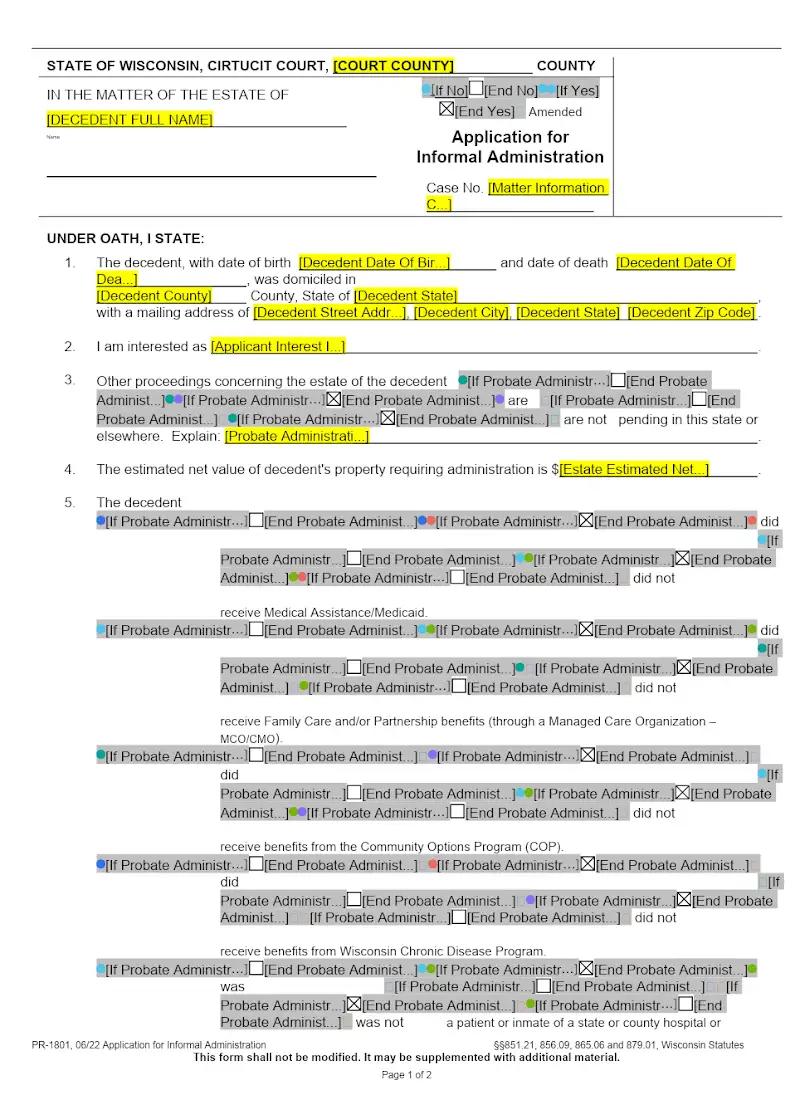 Application for Informal Administration (PR-1801)