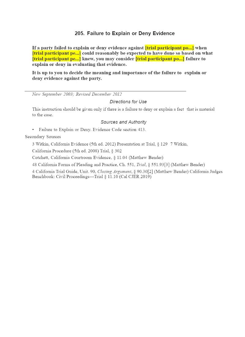 Failure to Explain or Deny Evidence