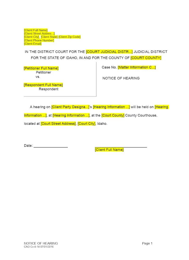 Notice of Hearing