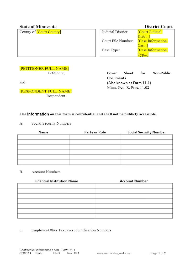 Confidential Info Form (Form 11-1)