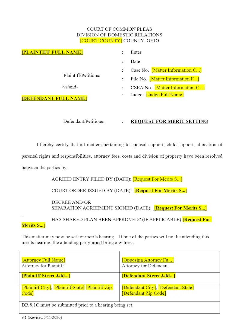 Request for Merit Setting (9.1)