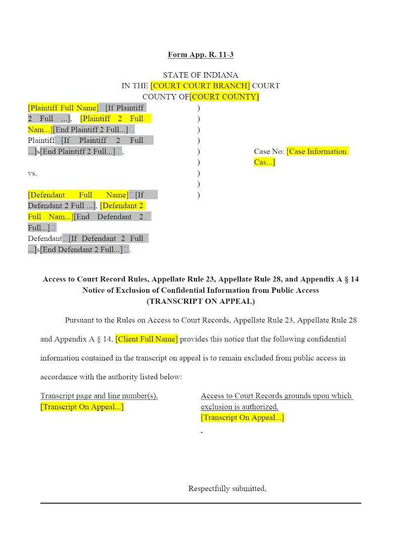 Notice of Exclusion of Confidential Info (11-3)