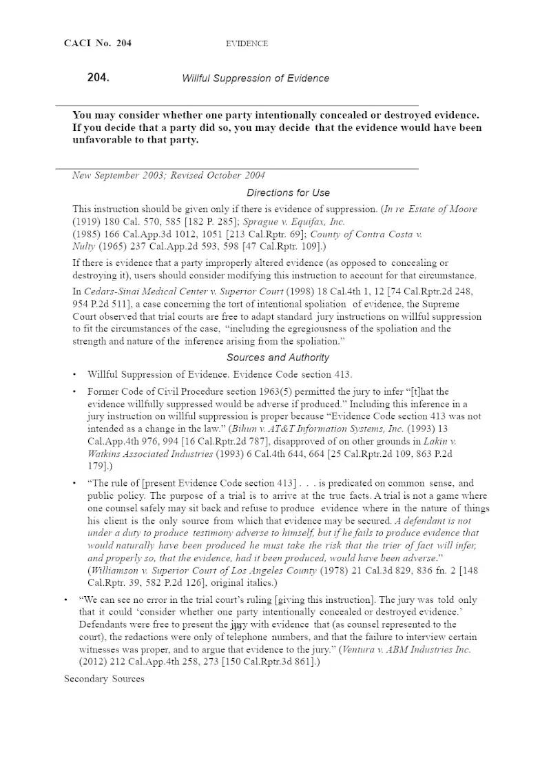 Willful Suppression of Evidence