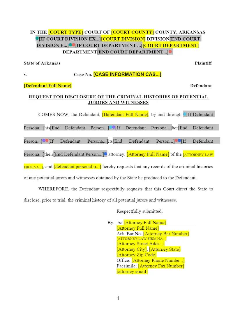 Request for Disclosure of Juror Criminal Histories