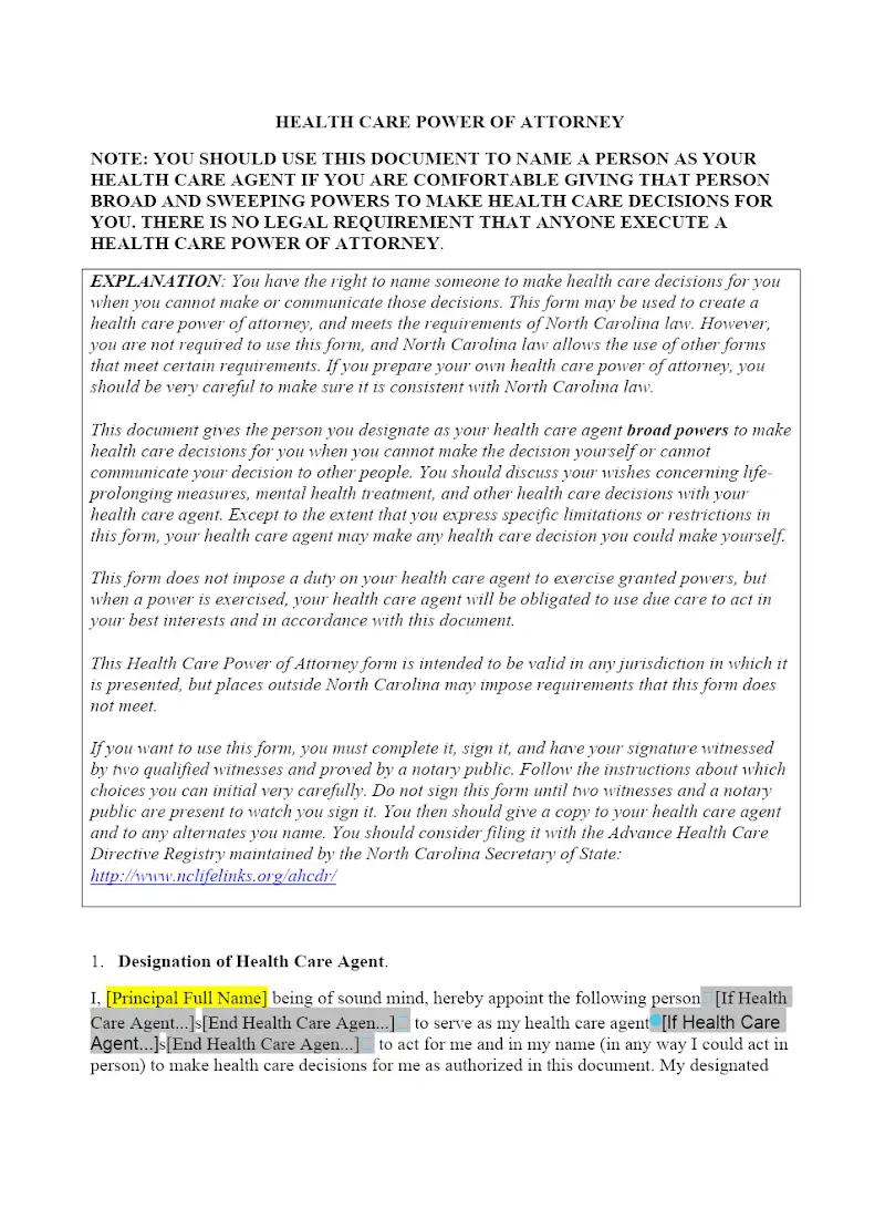 Statutory Health Care Power of Attorney