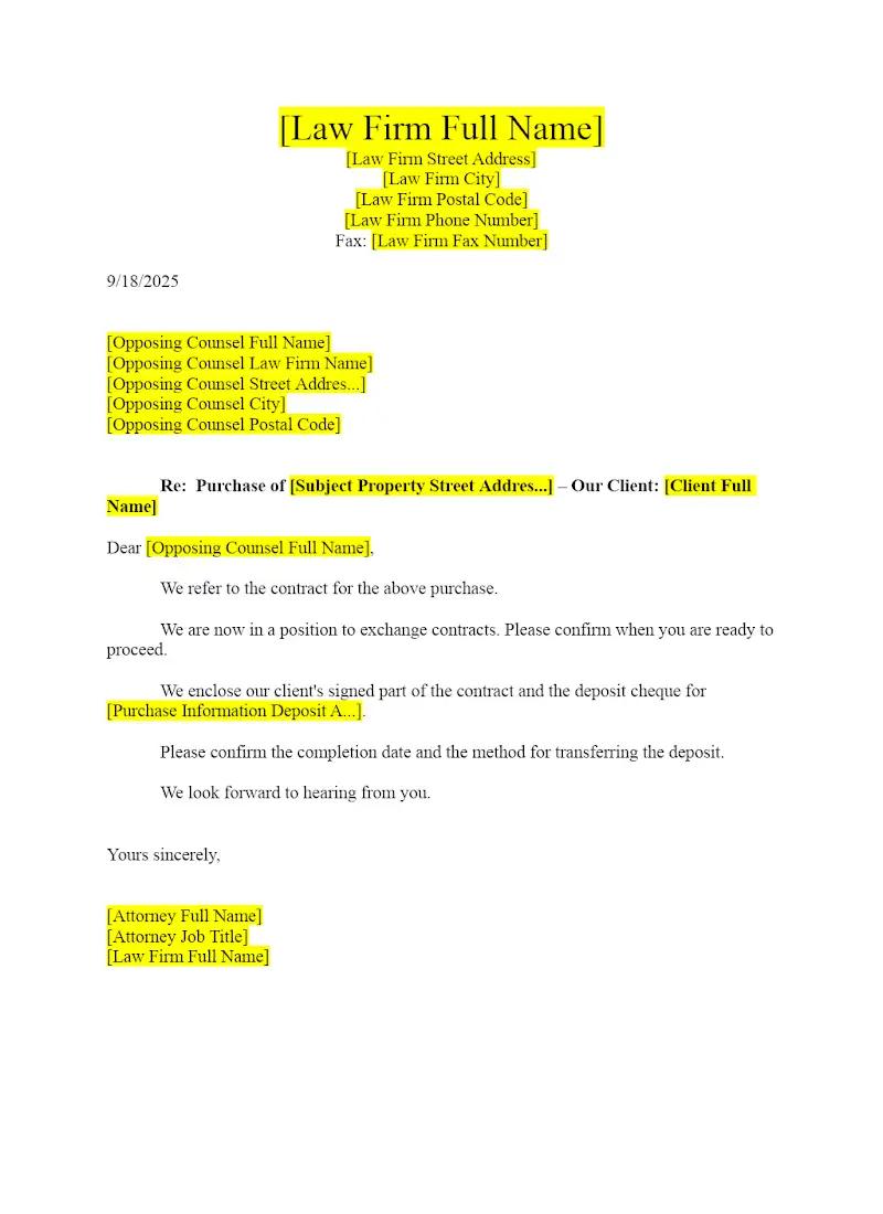 Letter Exchanging Contracts