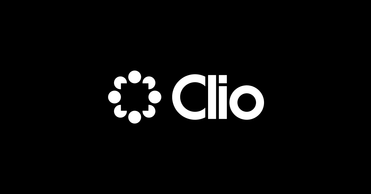 Clio logo with a white symbol of eight dots in a circle around a square.