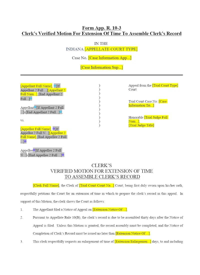Clerk's Motion for Extension of Time (10-3)