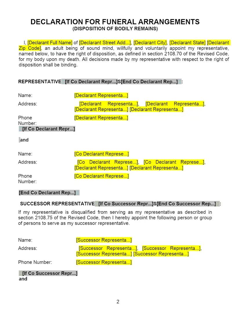 Declaration for Funeral Arrangements