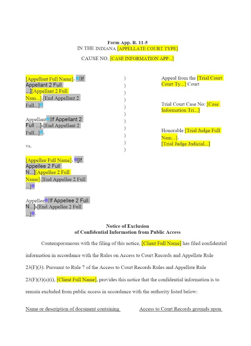 Notice of Exclusion of Confidential Info (11-5)