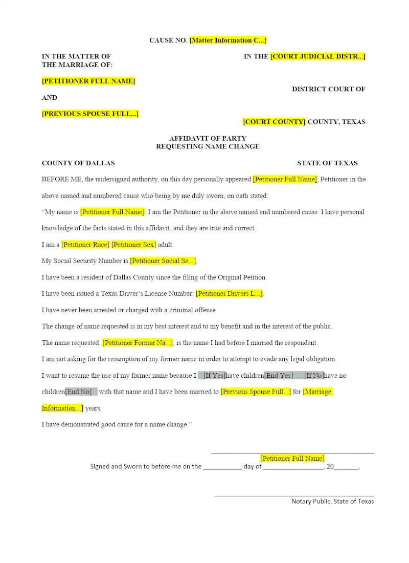 Affidavit Requesting Name Change