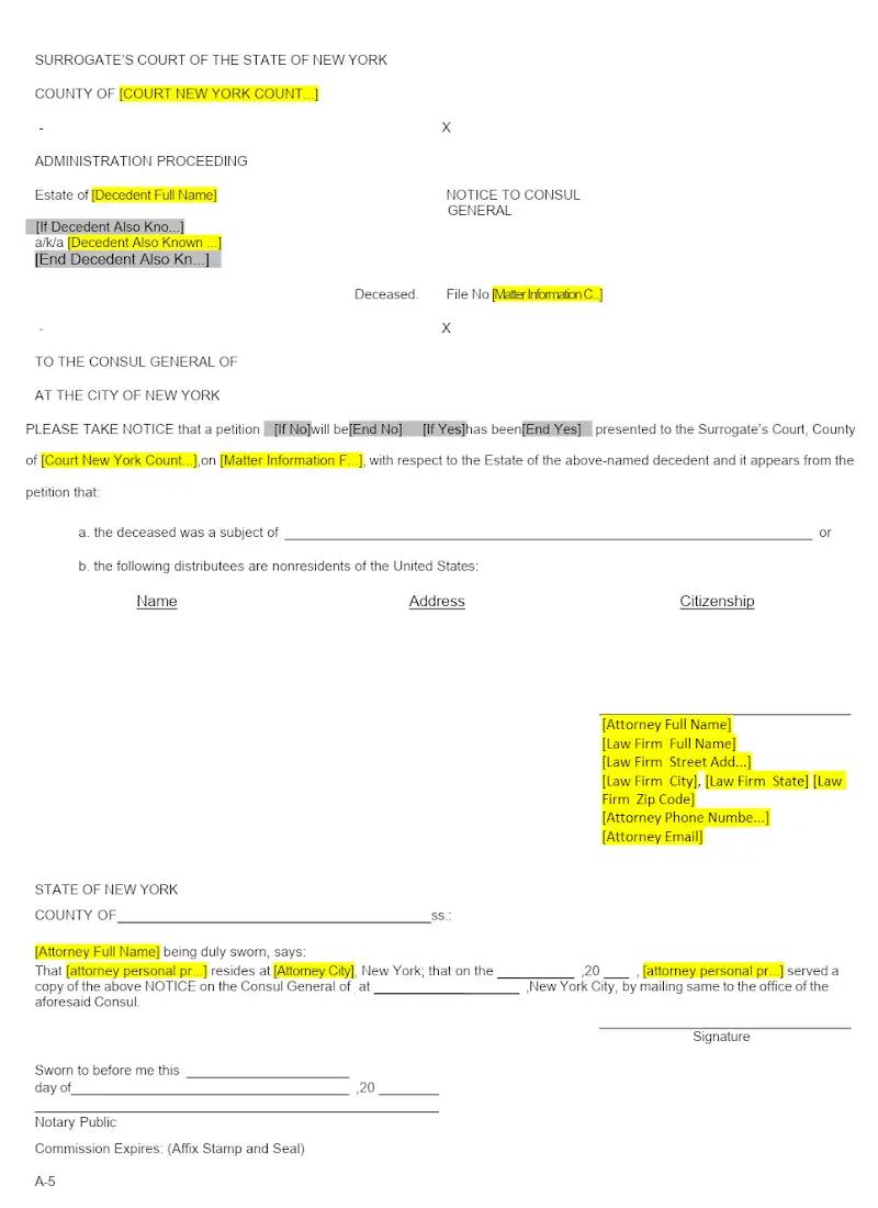 Notice to Consul General (Form A-5)