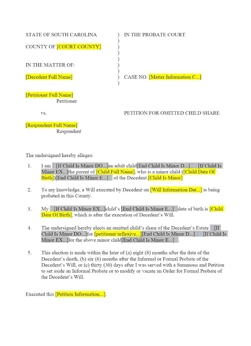 Petition for Omitted Child Share (383ES)