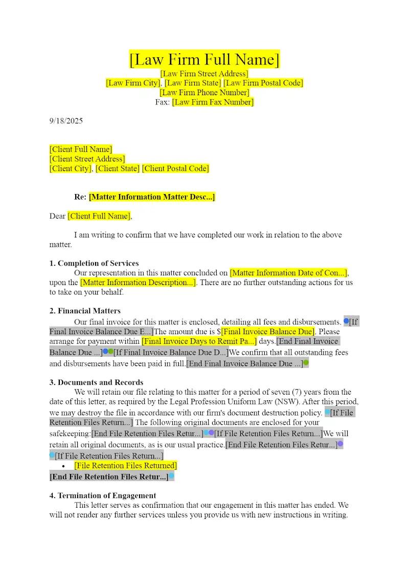 End of Engagement Letter