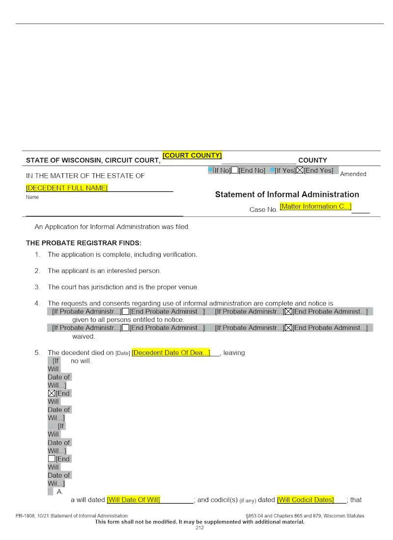 Statement of Informal Administration (PR-1808)