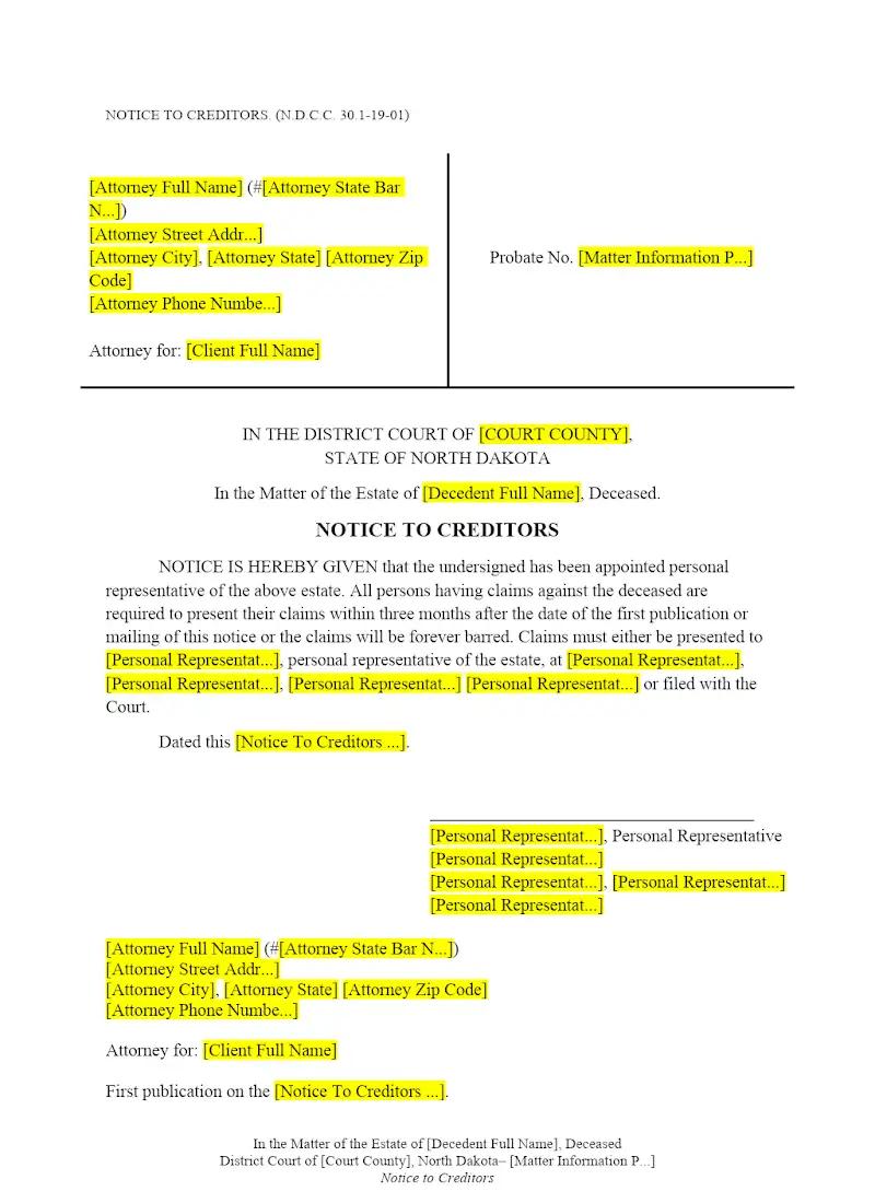 Notice to Creditors (Form 6)