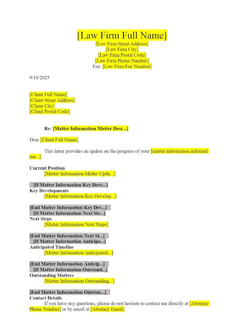 Client Status Update Letter