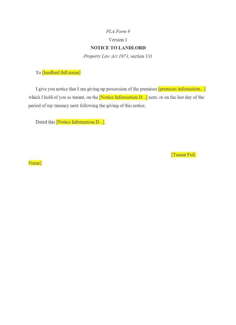 Notice to Landlord