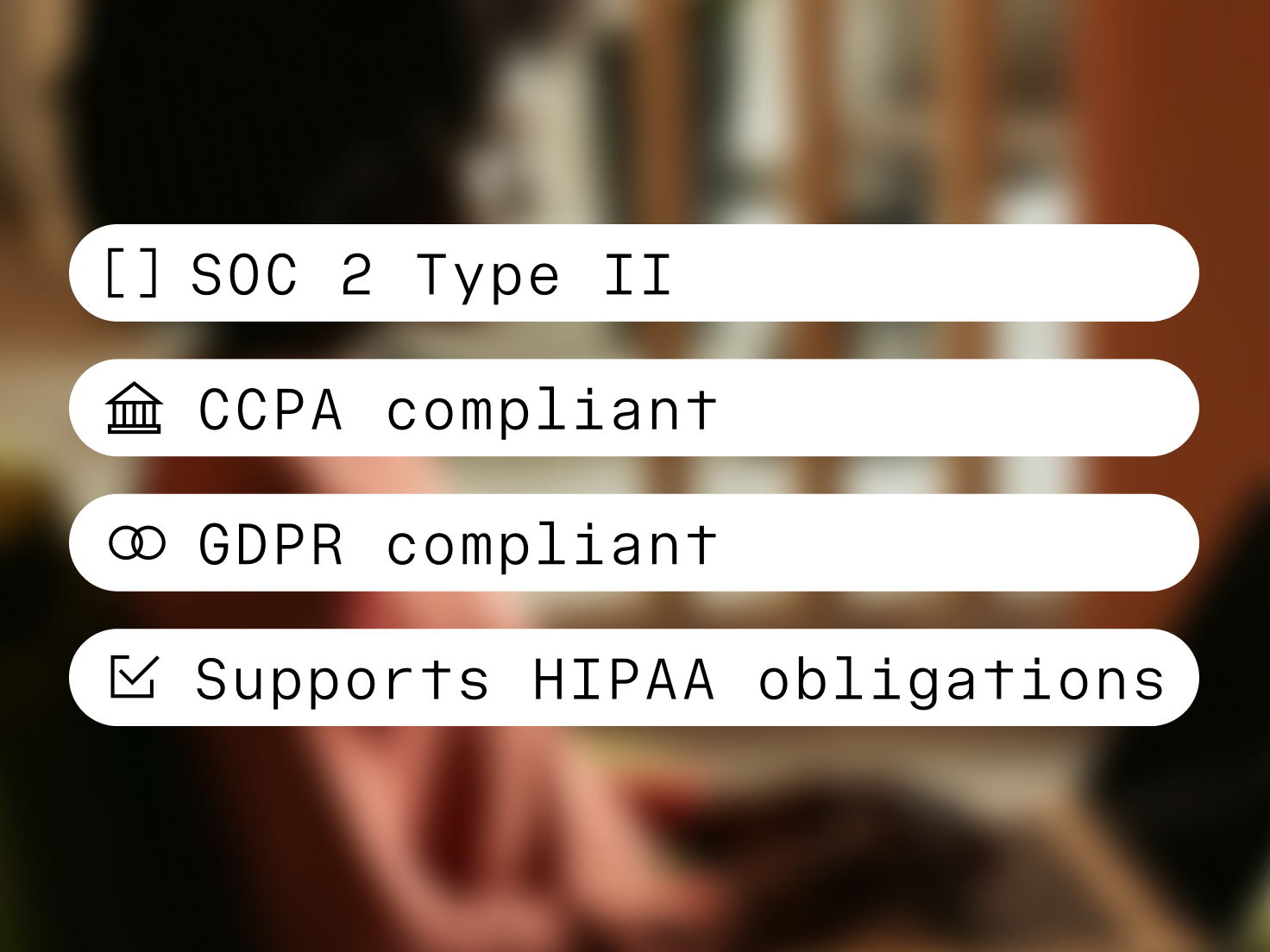 Compliance standards list: SOC 2 Type II (unchecked), CCPA compliant, GDPR compliant, and HIPAA compliant (checked).