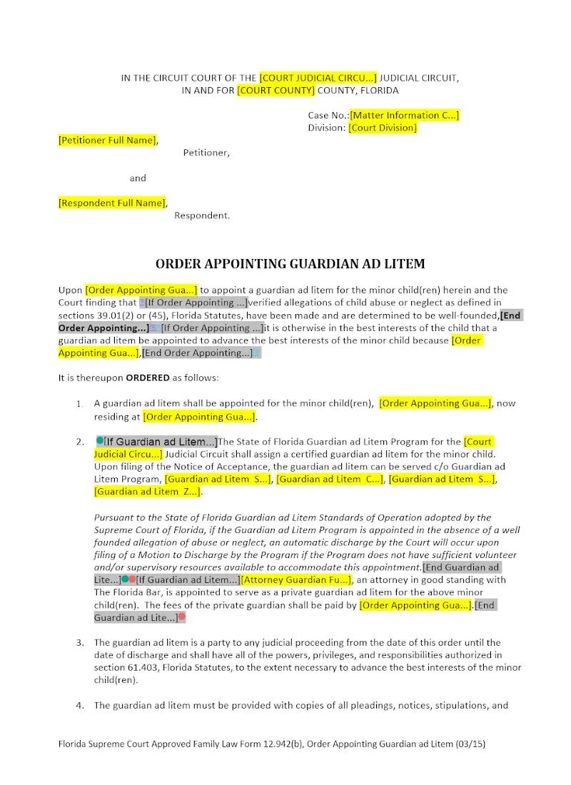 Order Appointing Guardian ad Litem (Form 12.942b)