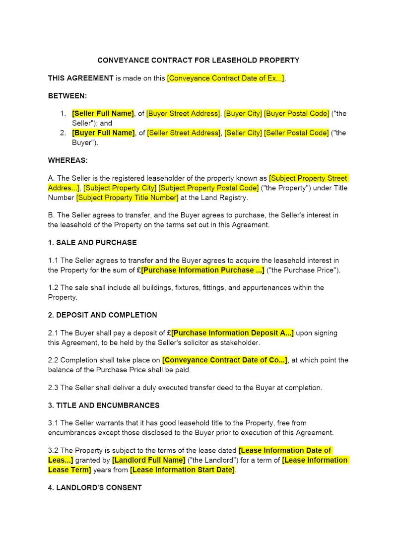 Conveyancing Contract - Leasehold
