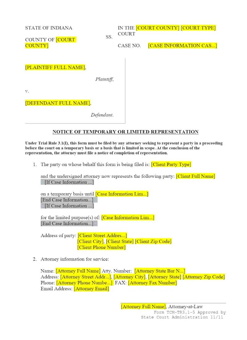 Notice of Temporary or Limited Representation (TCM-TR3.1-5)