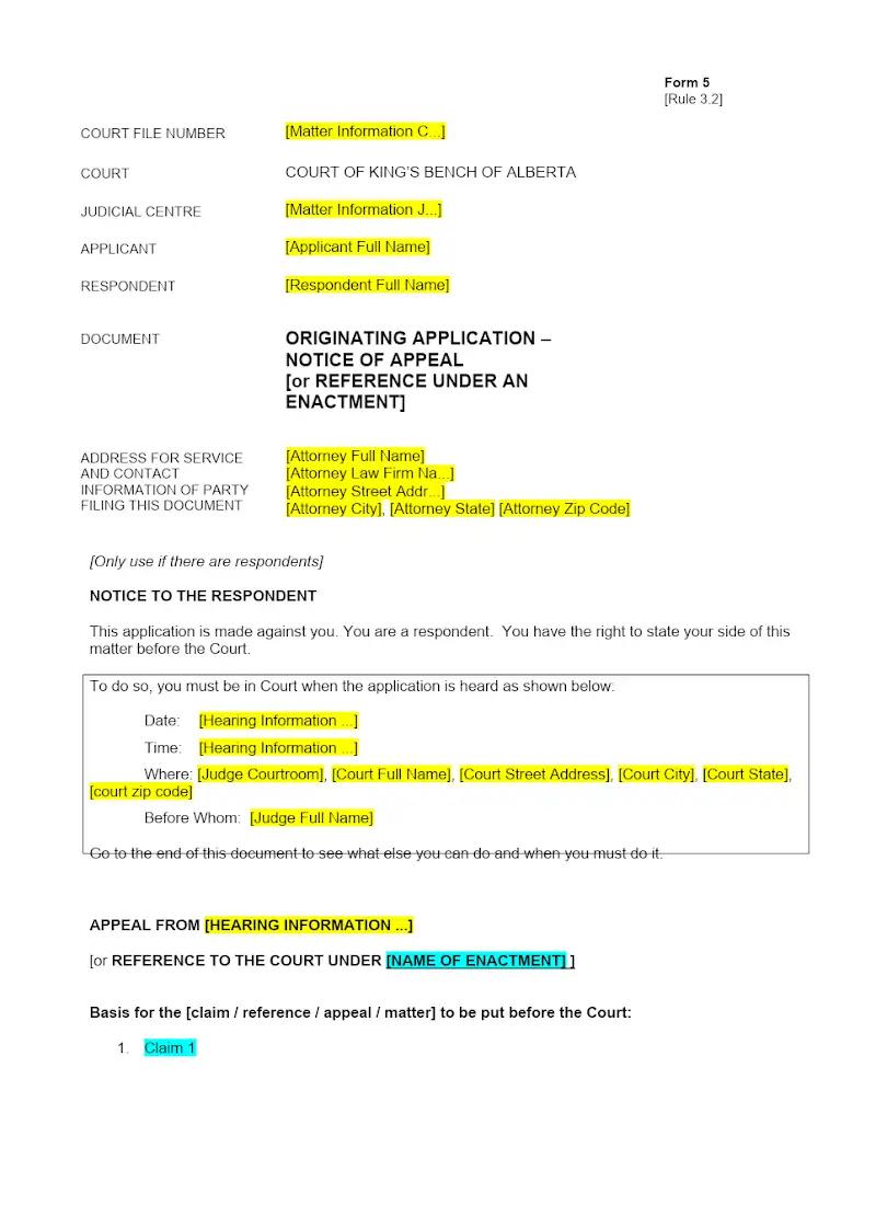 Notice of Appeal (Form 5)