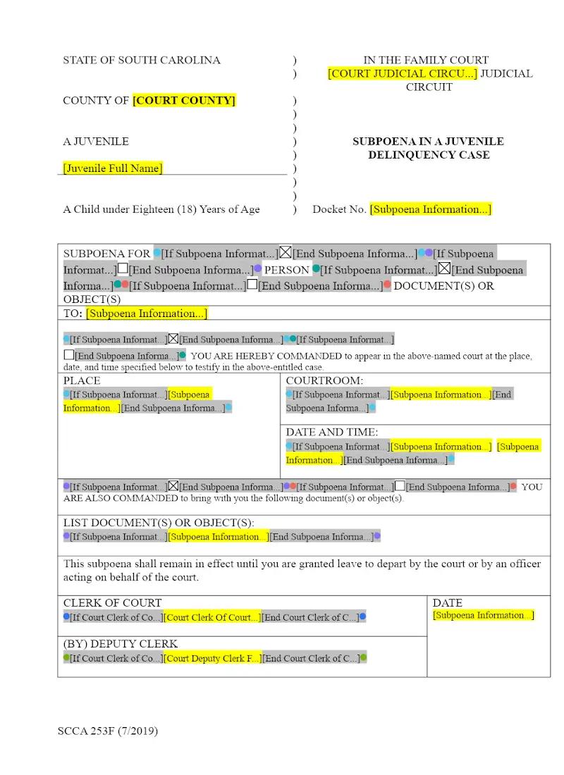 Subpoena (SCCA 253F)