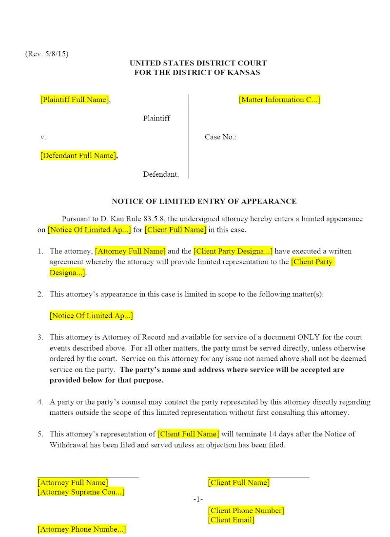 Notice of Limited Entry of Appearance
