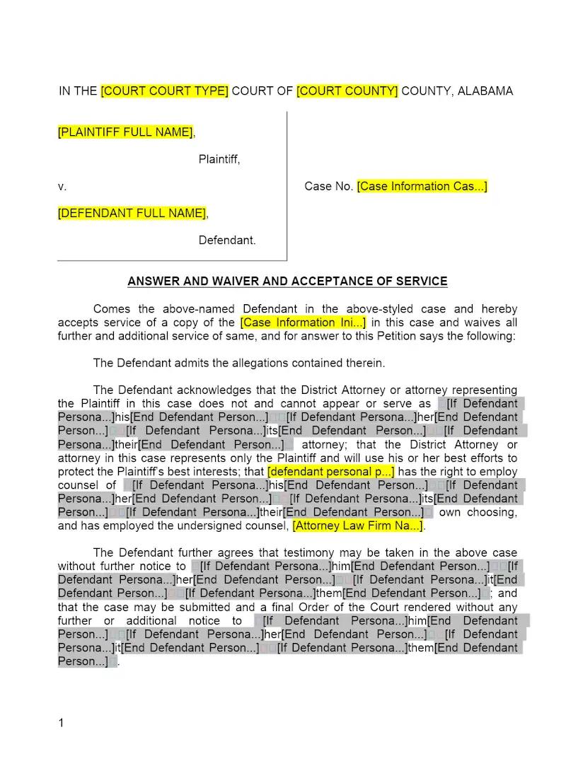 Answer and Waiver and Acceptance of Service (CS-3)