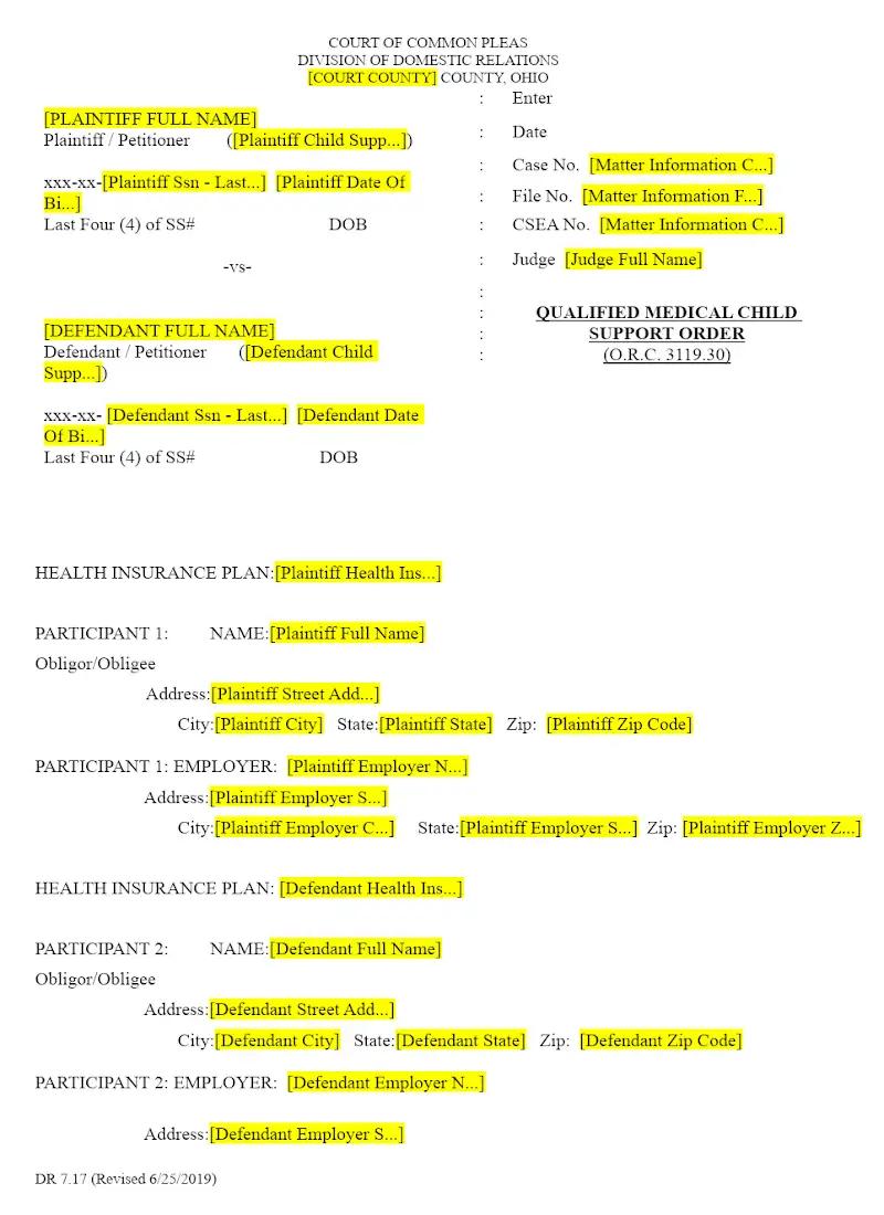 Qualified Medical Child Support Order (DR 7.17)