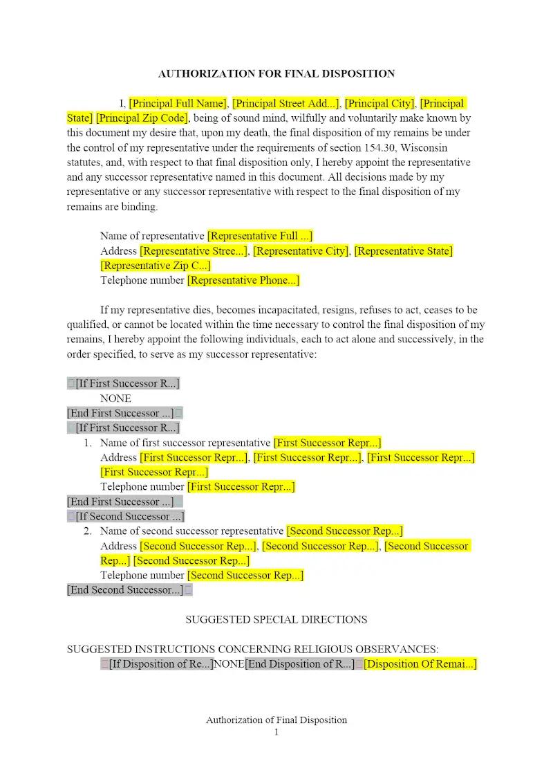 Authorization for FInal Disposition