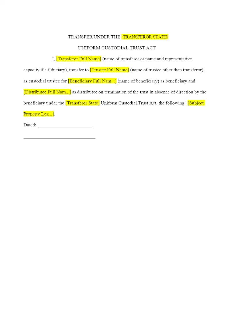 Transfer under Uniform Custodial Trust Act
