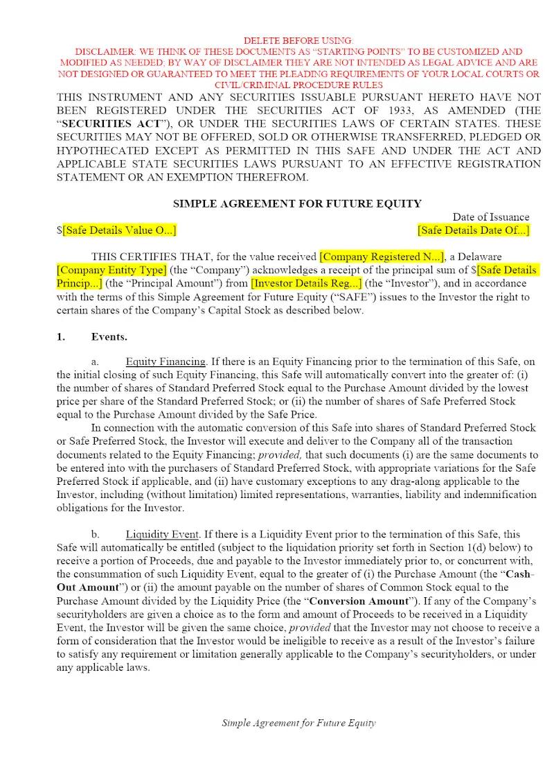 Simple Agreement for Future Equity