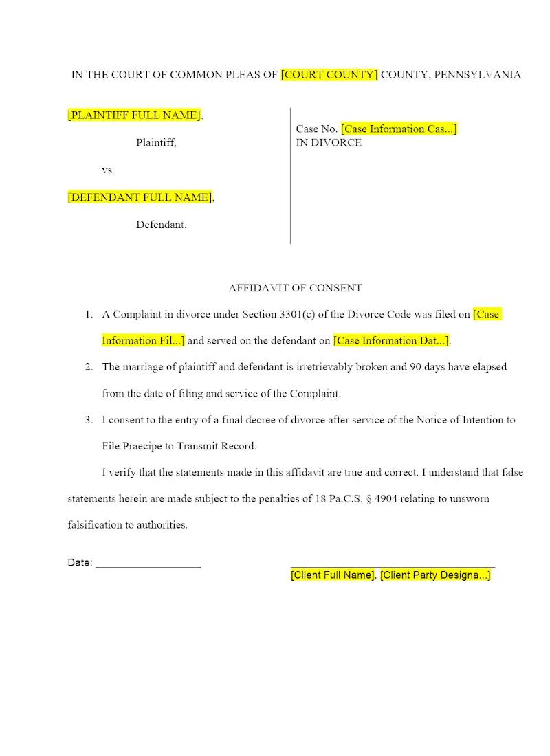 Affidavit of Consent