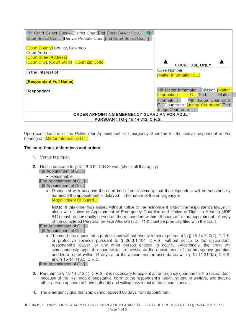 Order Appointing Emergency Guardian (JDF 843SC)