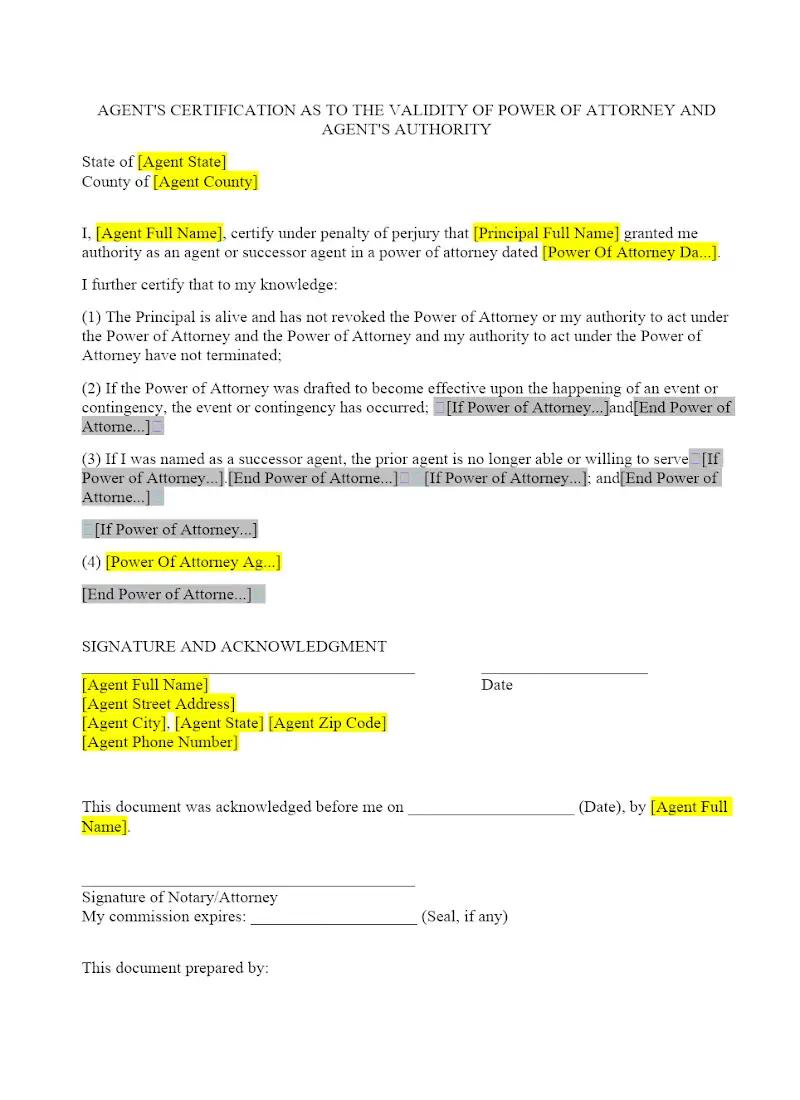 Agent's Certification