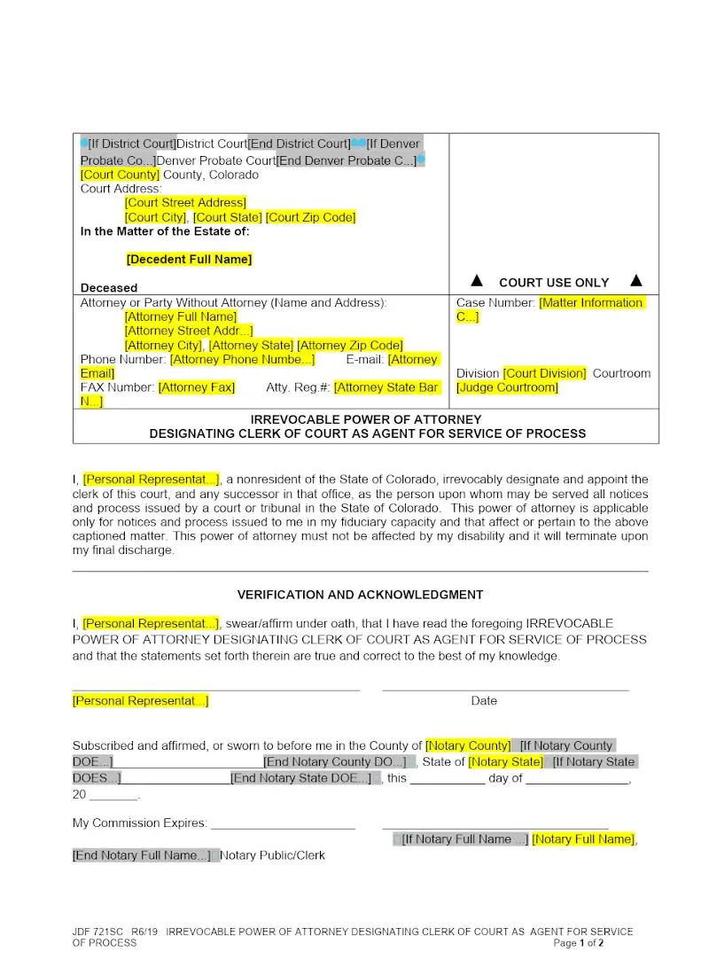 Irrevocable POA (JDF 721)